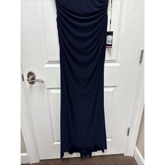 La Femme Womens Size 8 Navy Blue Jersey Evening Gown Maxi Dress Cocktail Wedding - Picture 8 of 12